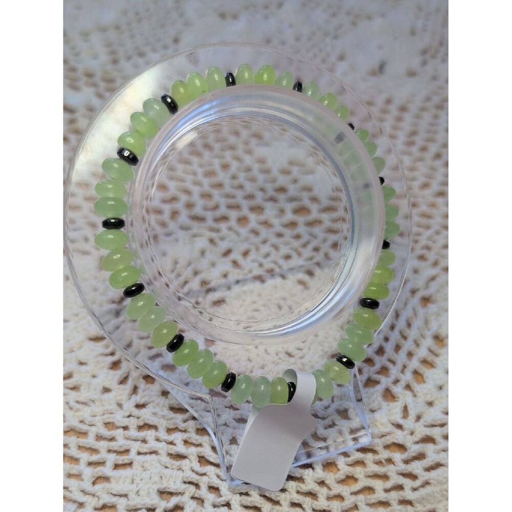 Handmade Green Onyx And Hematite Stretch Bracelet